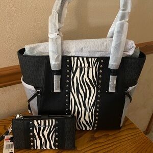 NWT Michael Kors Animal Print Handbag with Matching Wallet